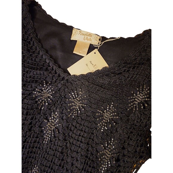 Kroshetta By Papillion Black Widow Midi Dress Womens Medium Crochet Beaded NWT - Picture 9 of 9